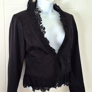 Vintage White House Black Market Lace Trim Women's Suit Work Jacket Y2K